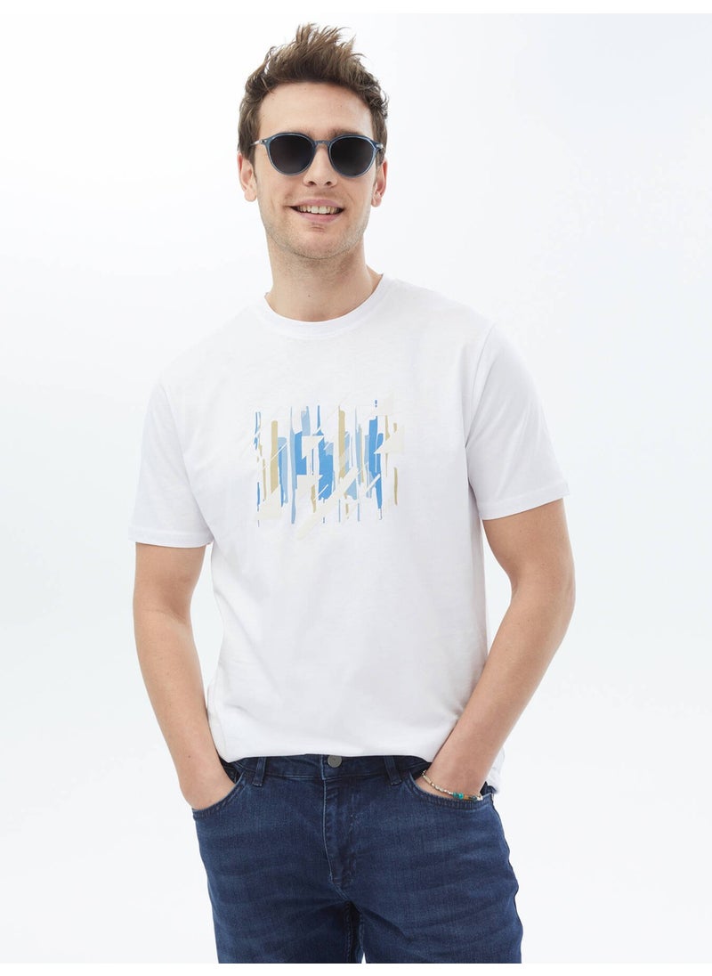 White Printed Crew Neck 100% Cotton T-Shirt