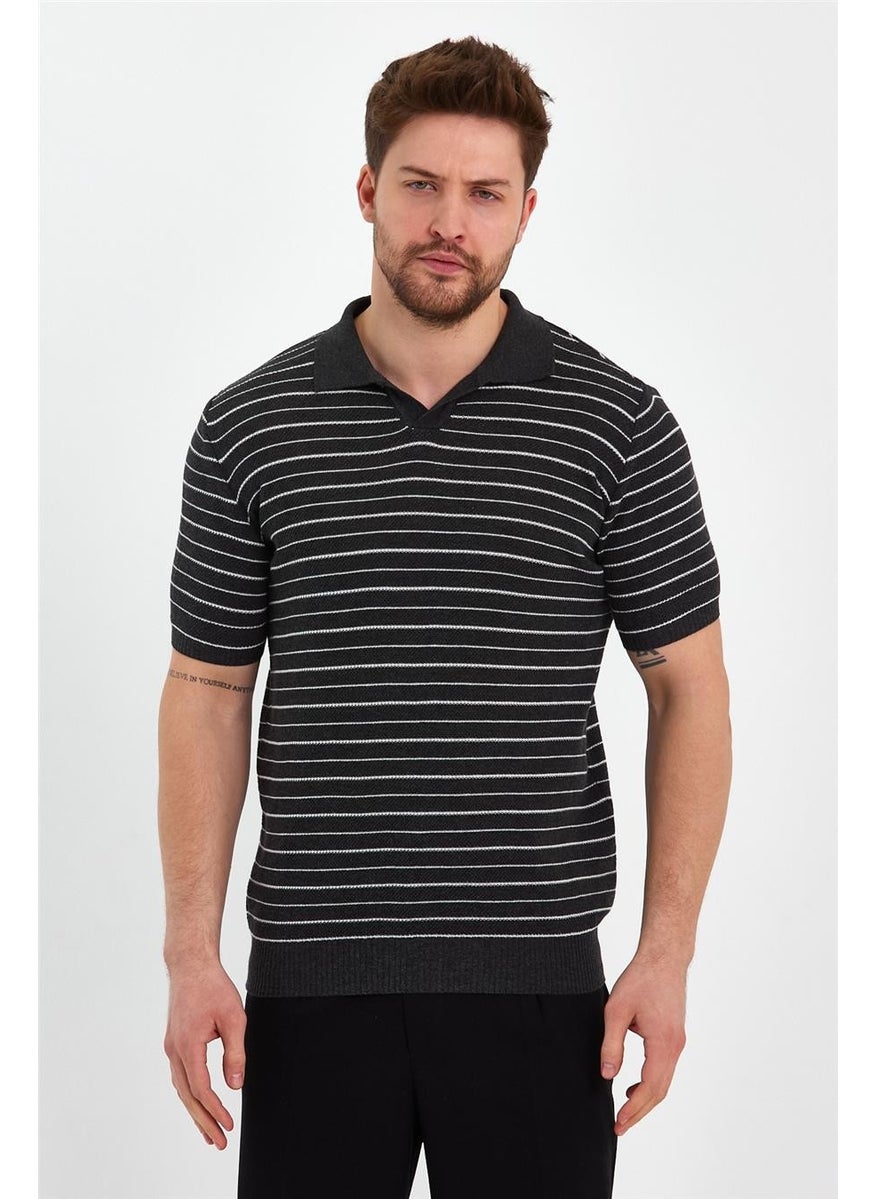 Cool Style Smoke Men's Polo Collar Striped Knitwear T-SHIRT-TRZ19124R02S