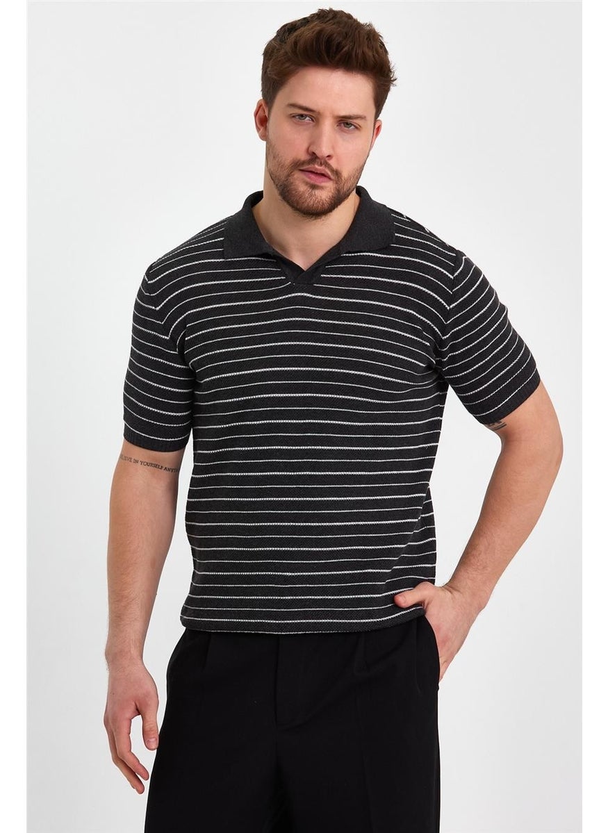 Cool Style Smoke Men's Polo Collar Striped Knitwear T-SHIRT-TRZ19124R02S