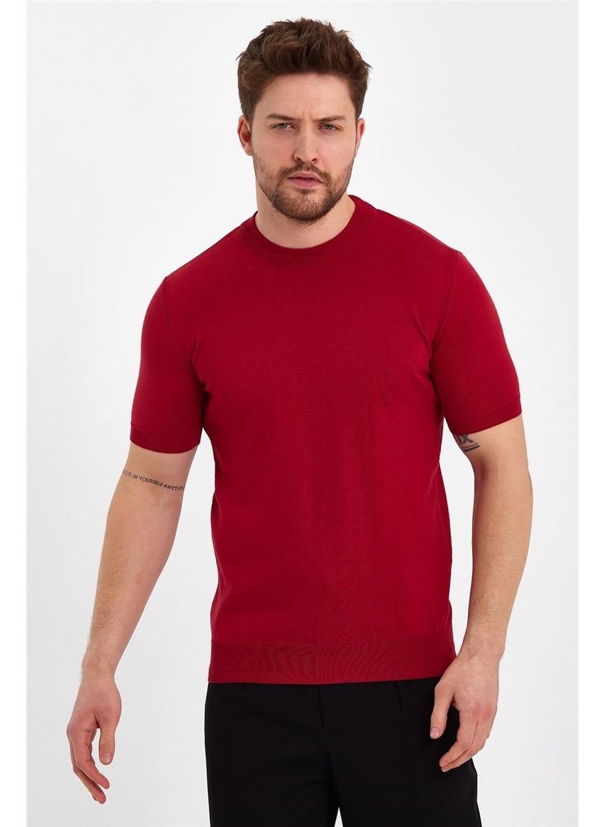 Cool Style Red Men's Half Turtleneck Plain Knitwear T-SHIRT-TRZ19129R06S