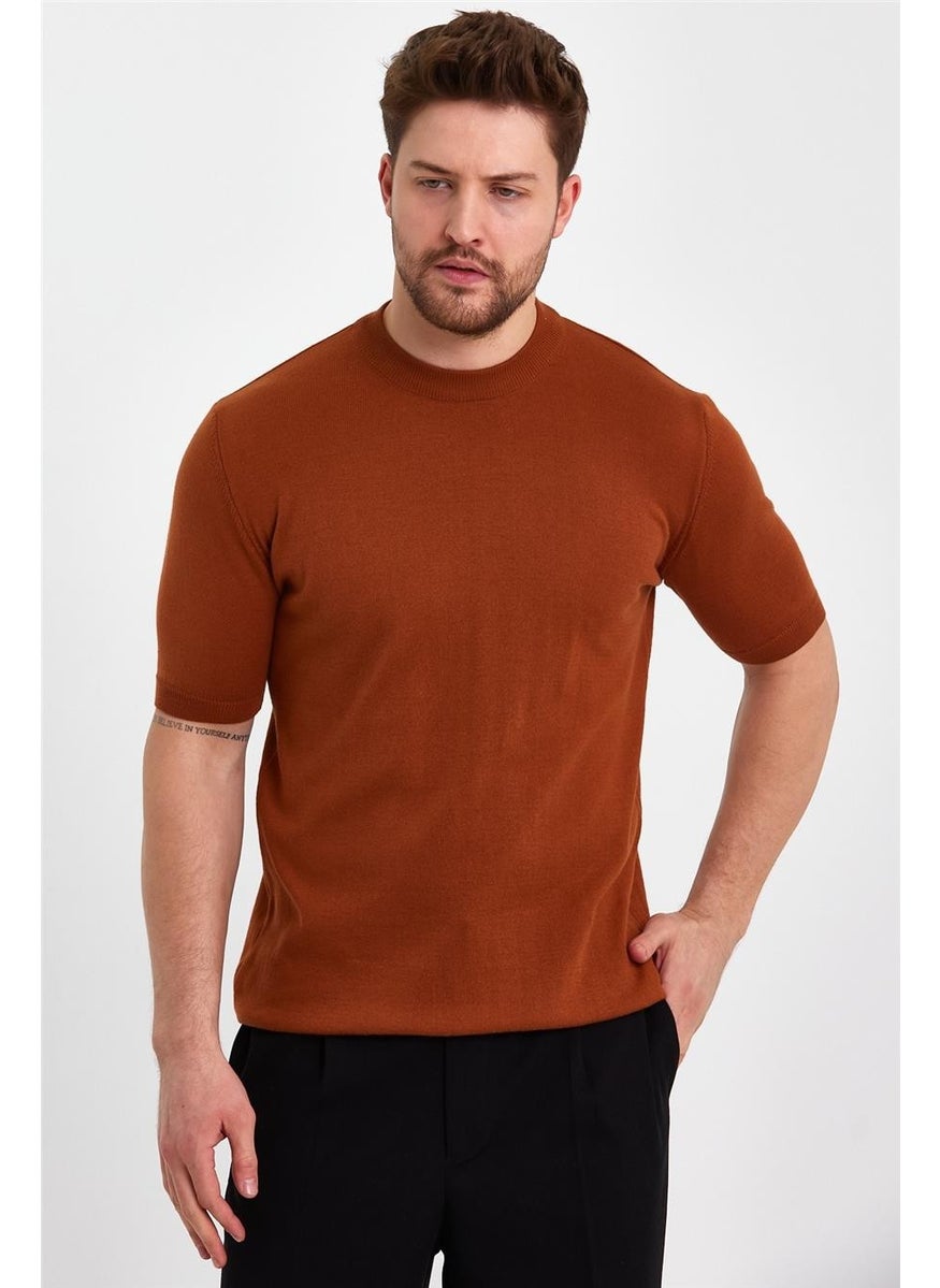 Cool Style Brick Men's Half Turtleneck Plain Knitwear T-SHIRT-TRZ19129R07S