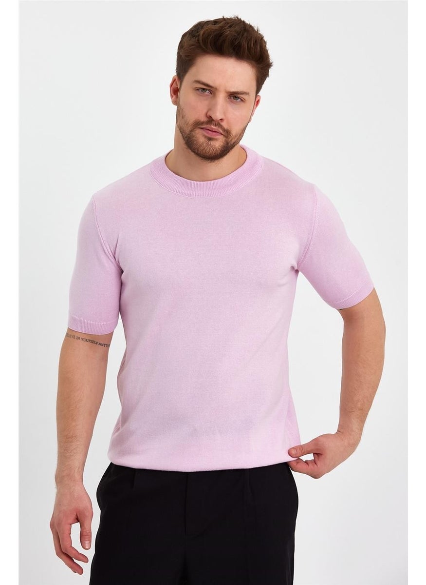 Cool Style Pink Men's Half Turtleneck Plain Knitwear T-SHIRT-TRZ19129R11S