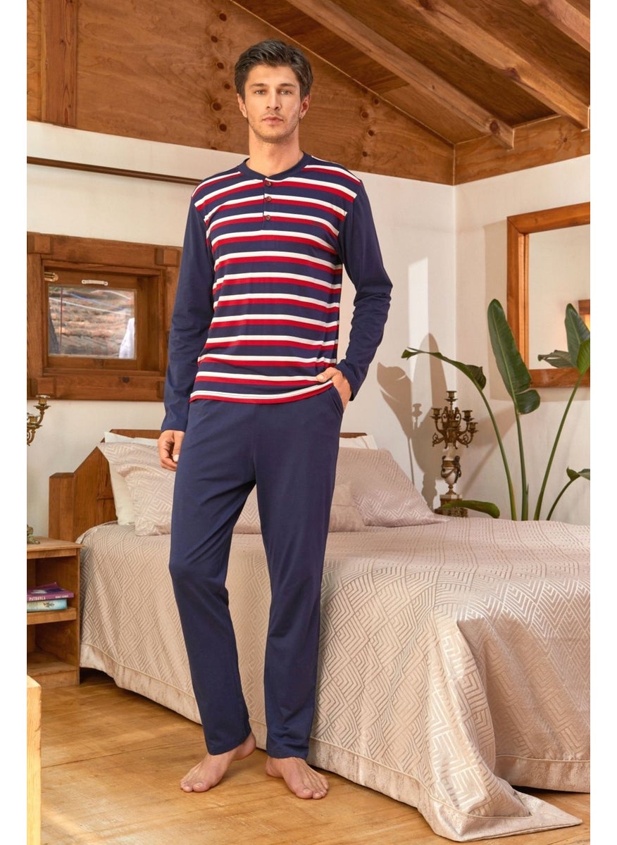 24425 Men's Long Sleeve Pajama Set Navy Blue