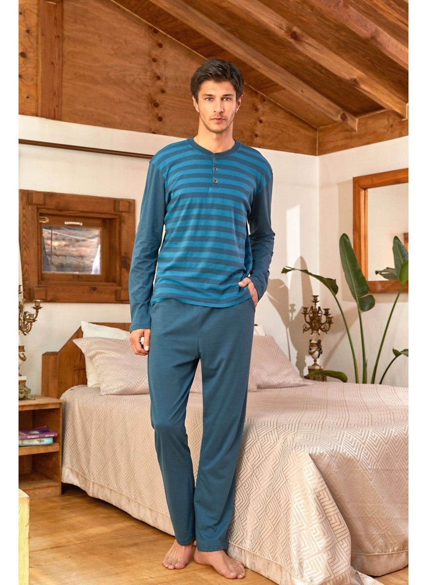 24424 Men's Long Sleeve Pajama Set-Blue