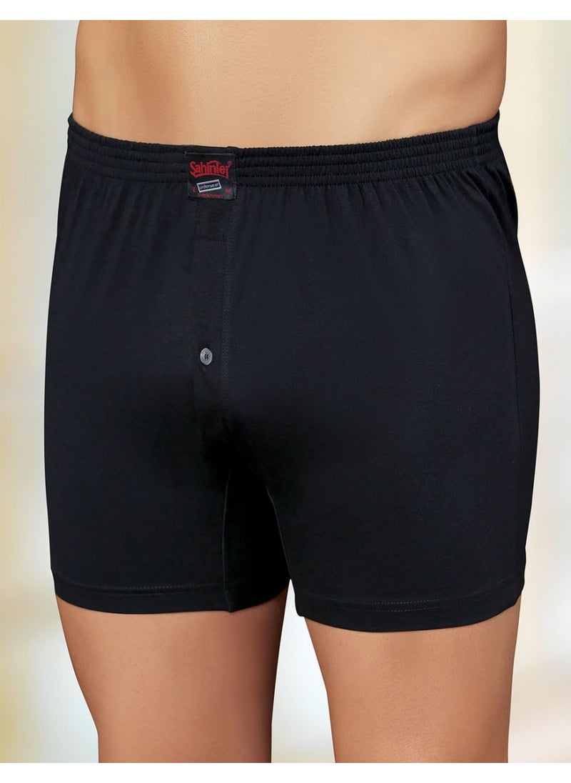 Combed Cotton Buttoned Boxer Black Me010