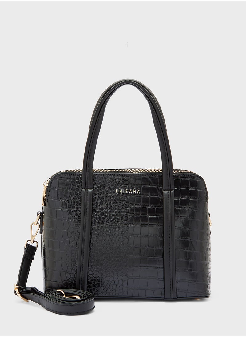 Double Zip Croc Satchel Bag