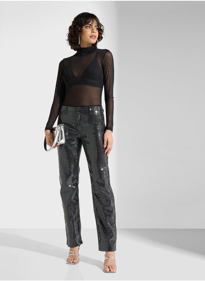 High Waist Sequin Pants