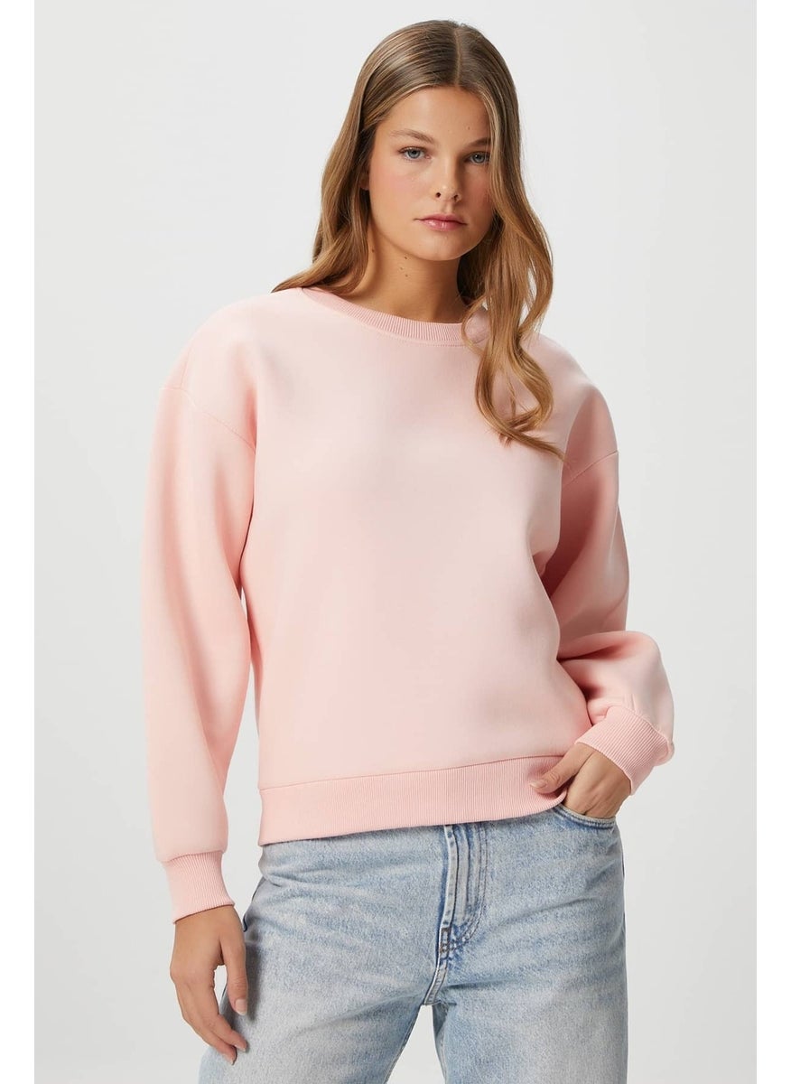 Women's Cozy Fleece Inside Soft Pink Basic Crew Neck Cotton Thick Knitted Sweatshirt