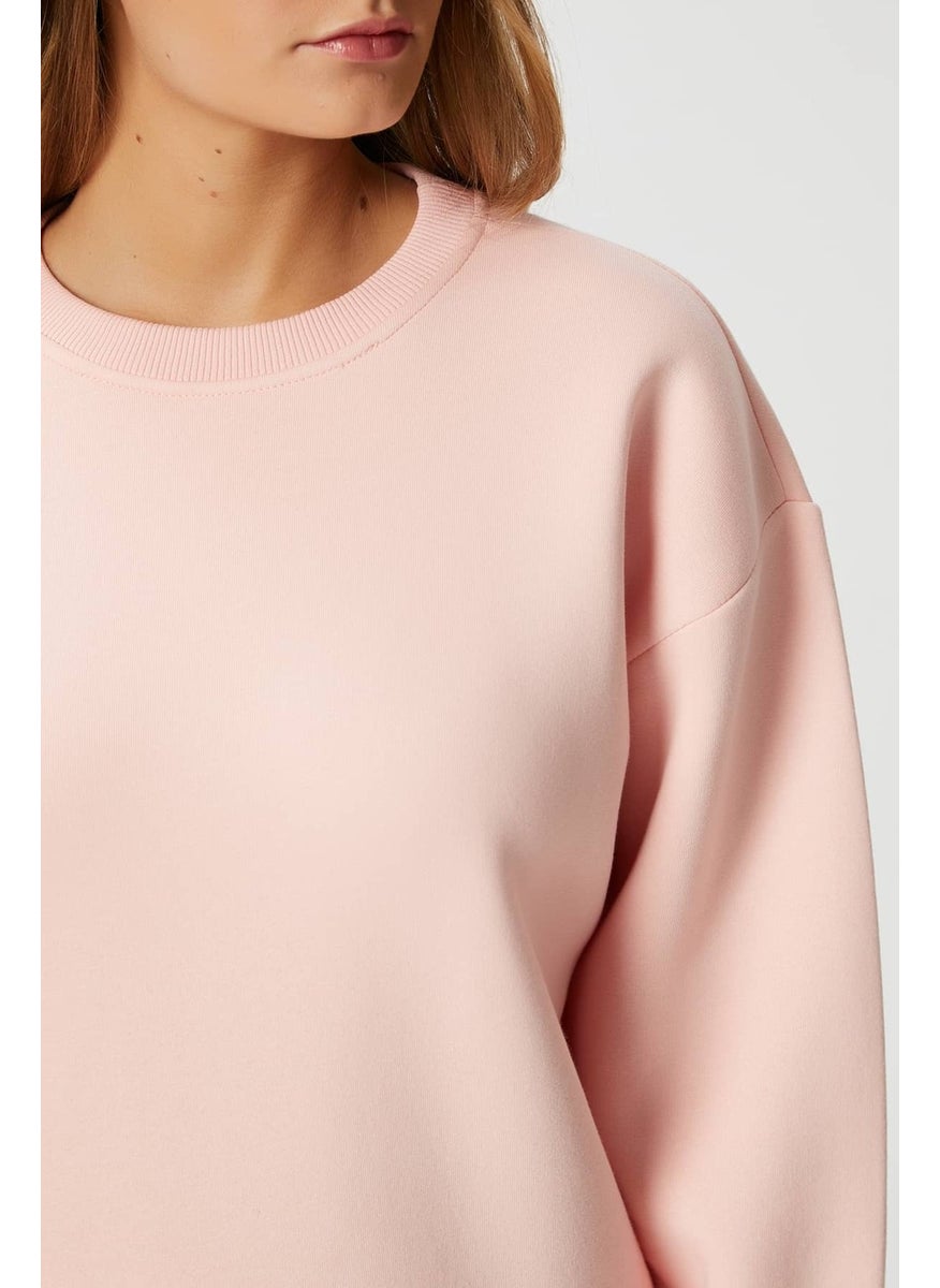 Women's Cozy Fleece Inside Soft Pink Basic Crew Neck Cotton Thick Knitted Sweatshirt