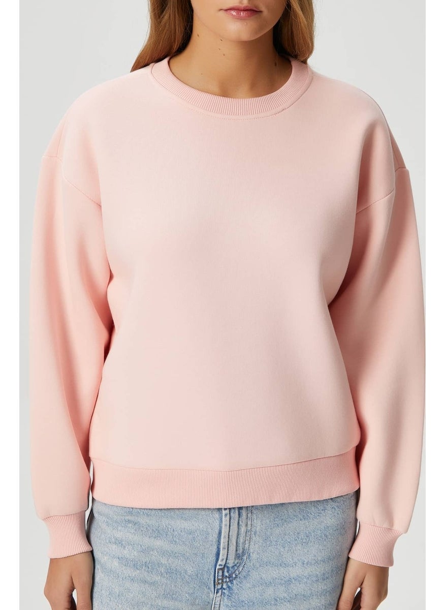 Women's Cozy Fleece Inside Soft Pink Basic Crew Neck Cotton Thick Knitted Sweatshirt