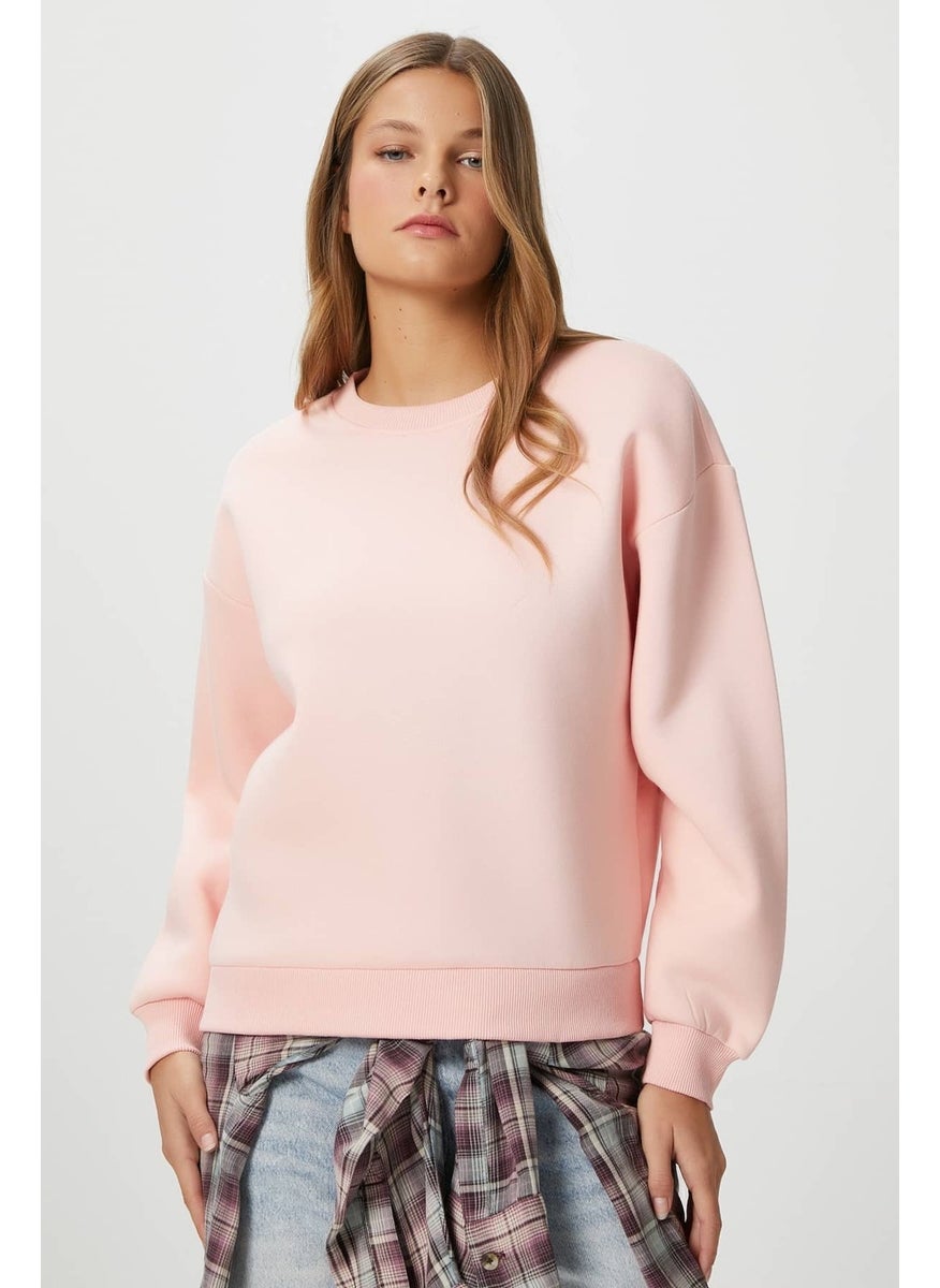 Women's Cozy Fleece Inside Soft Pink Basic Crew Neck Cotton Thick Knitted Sweatshirt