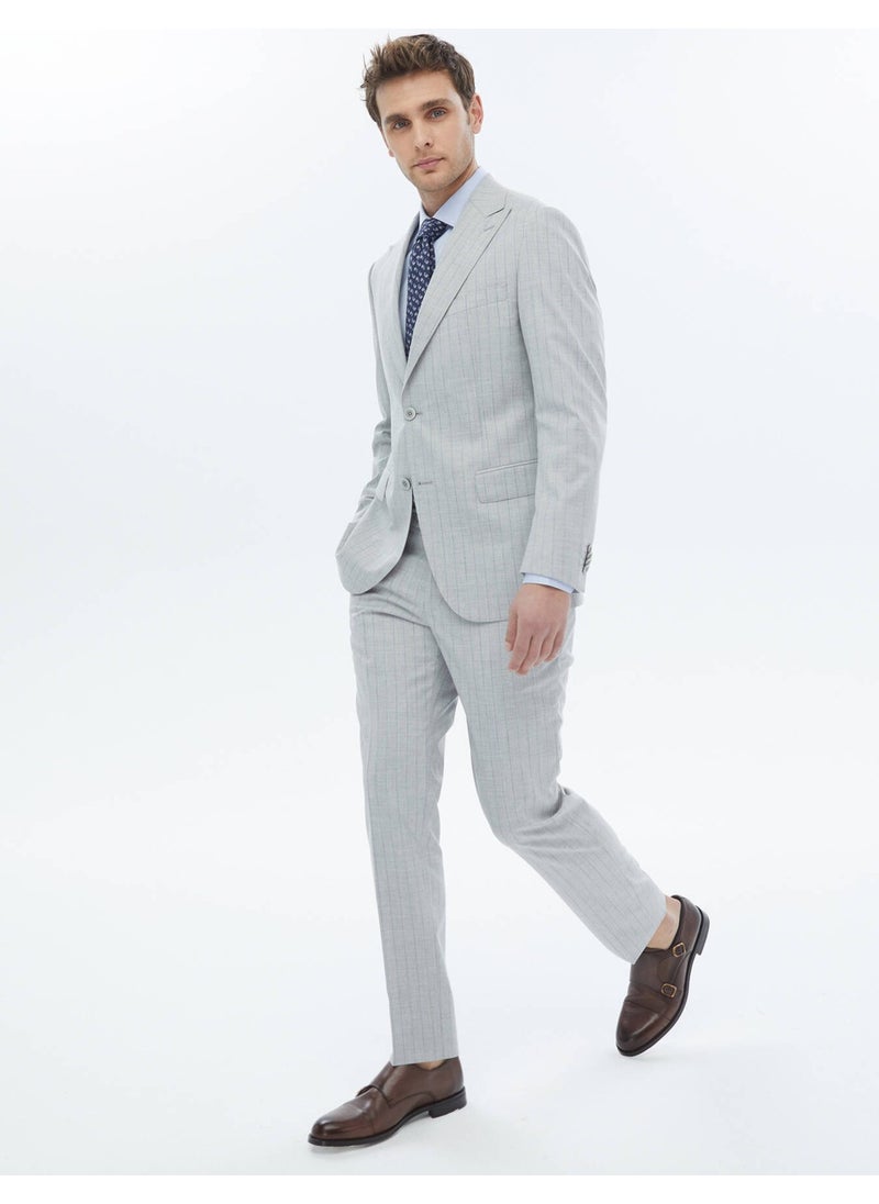 Light Gray Striped Modern Fit Suit