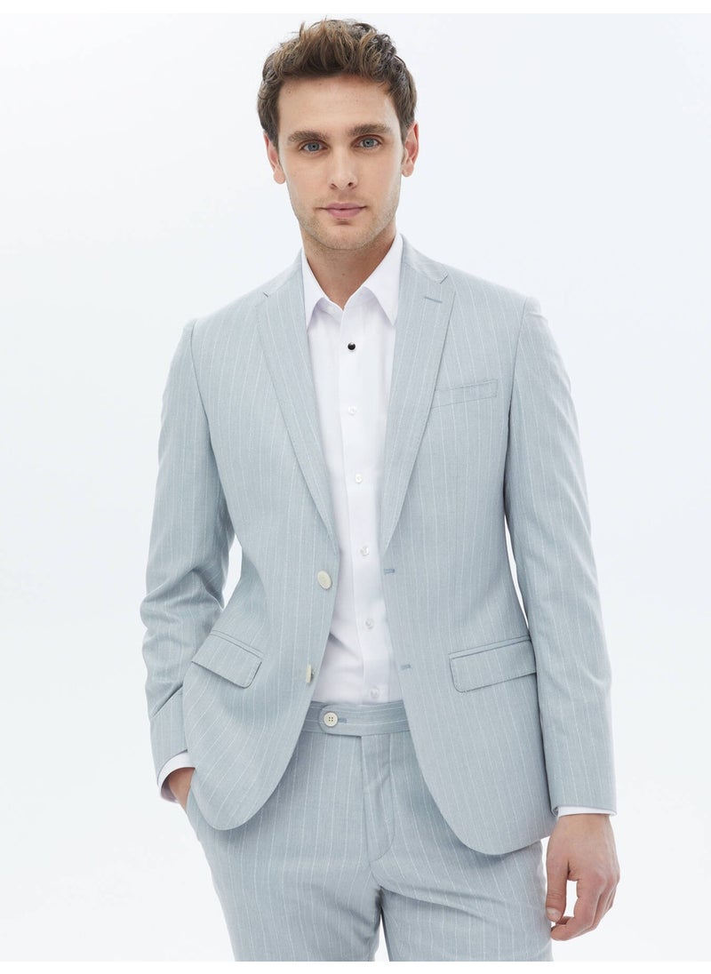 Light Blue Striped Slim Fit Suit