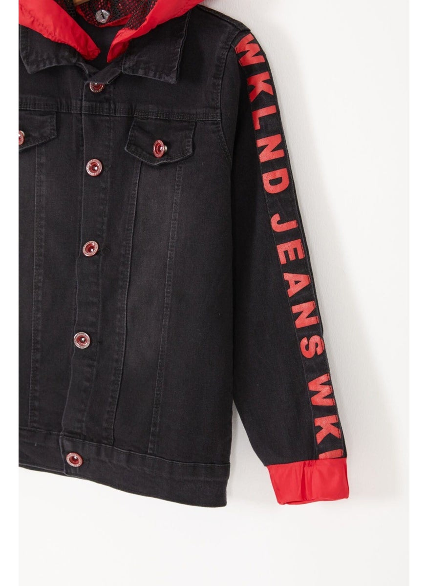 My Little Ones Cicileri Hooded Wklnd Denim Boy's Jacket - Black-Red