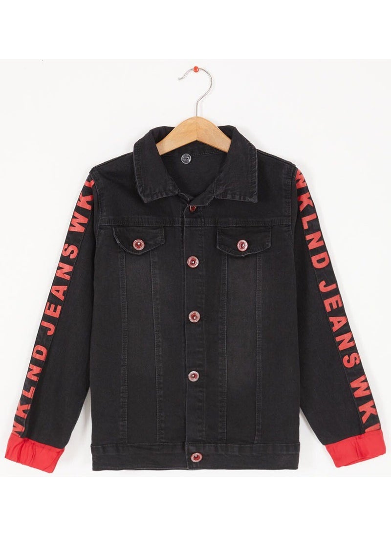 My Little Ones Cicileri Hooded Wklnd Denim Boy's Jacket - Black-Red