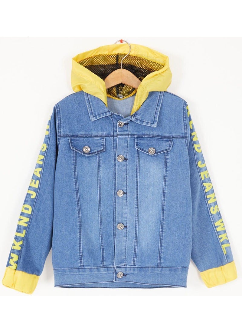 My Little Ones Cicileri Hooded Wklnd Denim Boy's Jacket - Blue-Yellow