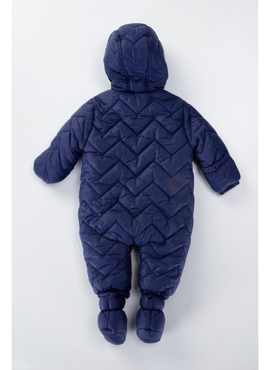 Podium Clothing Trend Quilted Snap Closure Winter Lining Fur Hooded Cosmonaut-Astronaut Jumpsuit