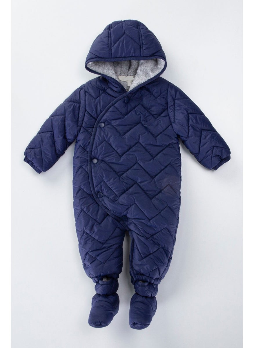 Podium Clothing Trend Quilted Snap Closure Winter Lining Fur Hooded Cosmonaut-Astronaut Jumpsuit