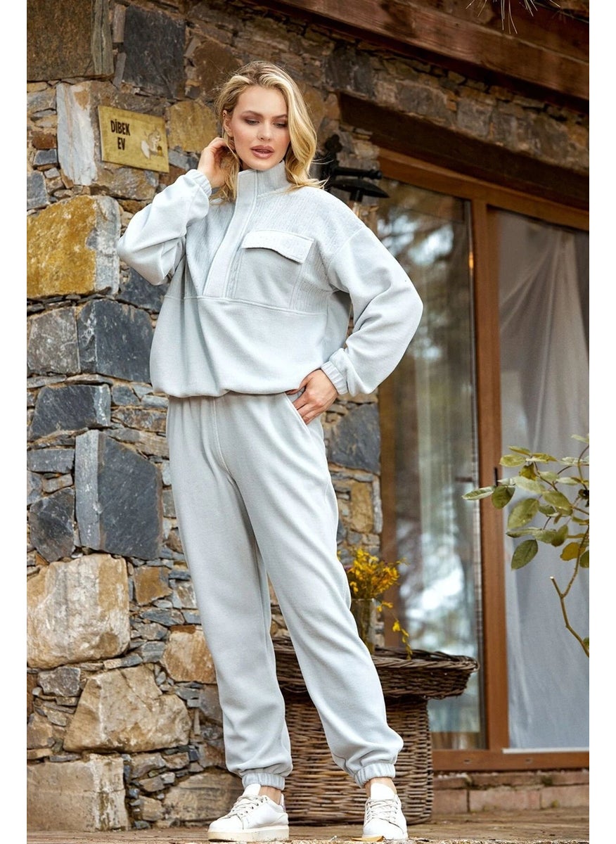 24063 Women's Stand-Up Collar Fleece Tracksuit Set-Mint