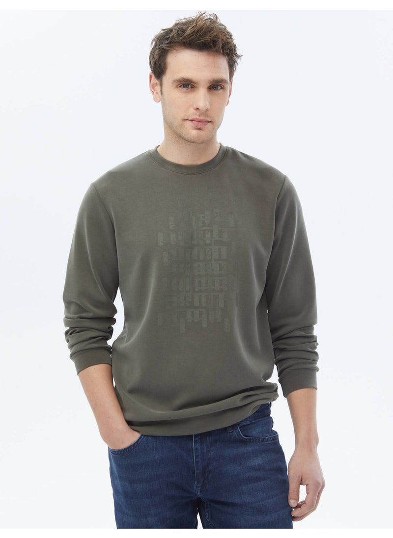 Khaki Crew Neck Printed Sweatshirt