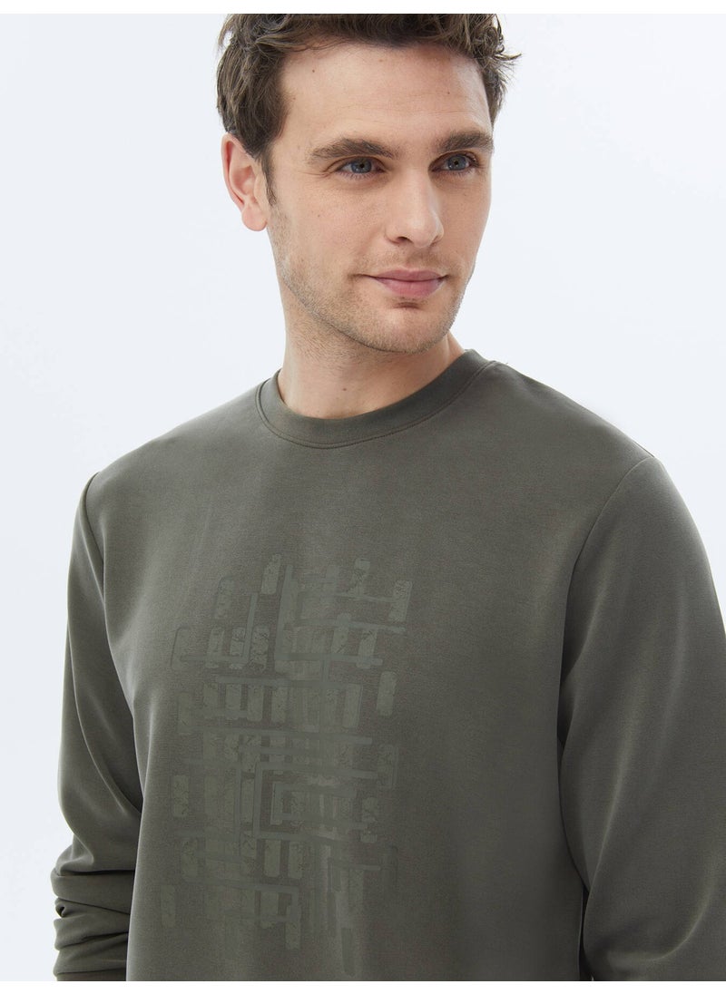 Khaki Crew Neck Printed Sweatshirt