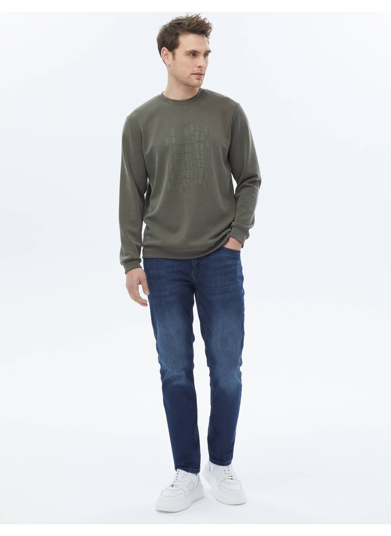 Khaki Crew Neck Printed Sweatshirt