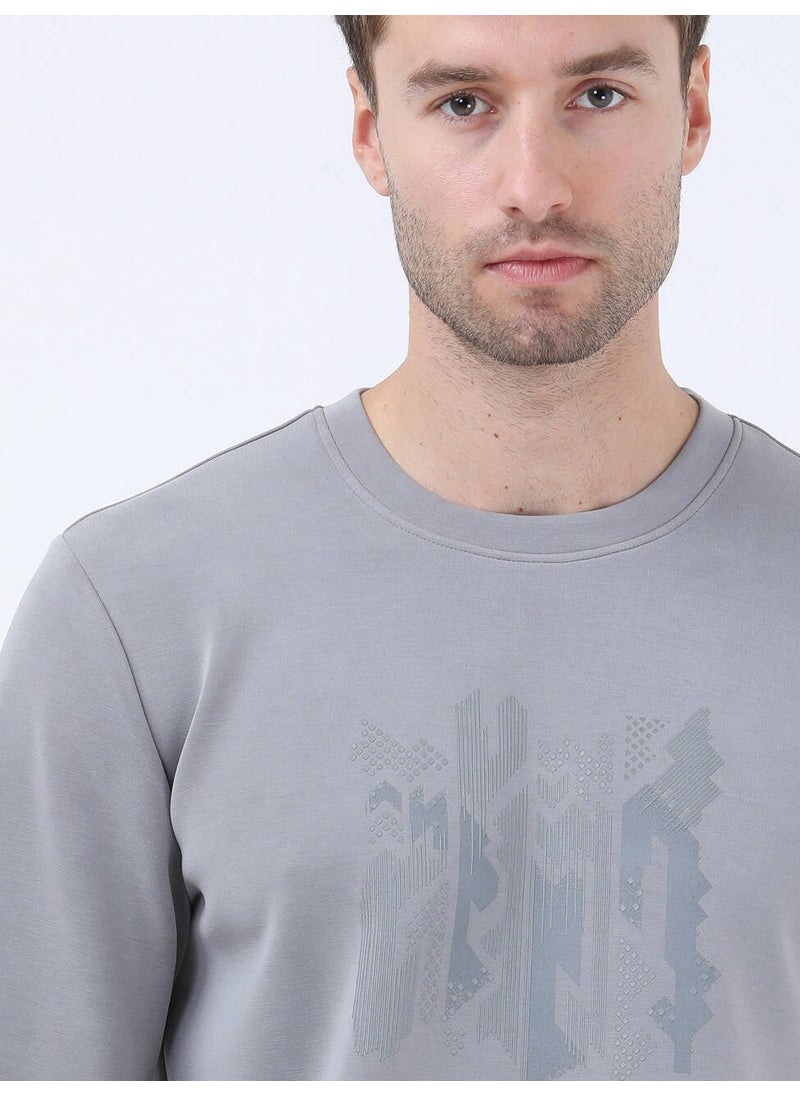 Grey Crew Neck Printed Sweatshirt