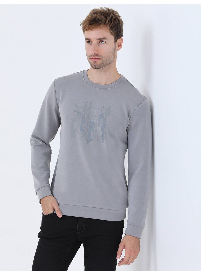 Grey Crew Neck Printed Sweatshirt