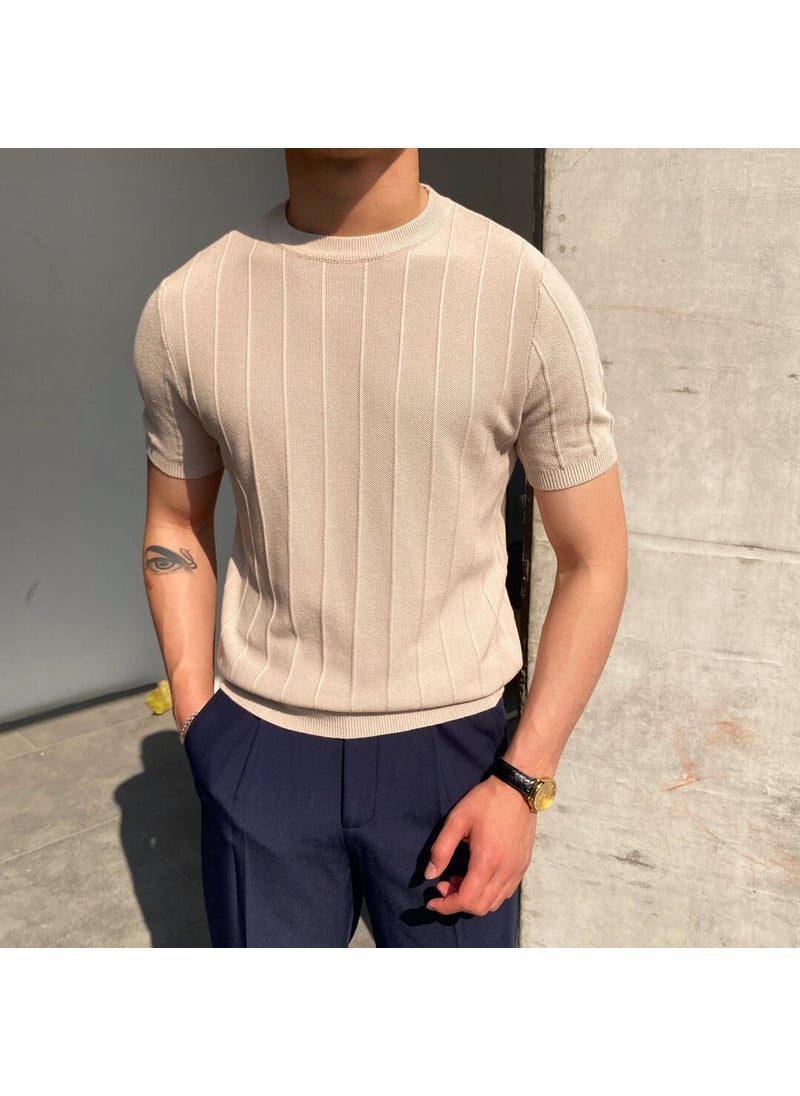 Cool Style Mink Men's Round Neck Knitted T-Shirt