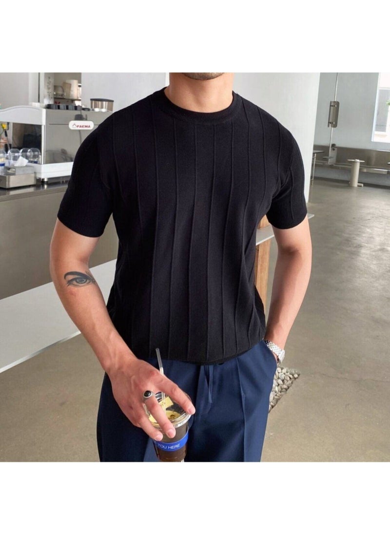 Cool Style Black-White 2-Pack Men's Round Neck Knitted T-Shirt