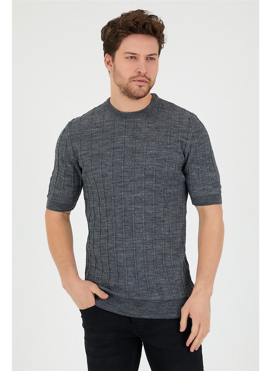 Cool Style Anthracite Men's Round Neck Knitted T-SHIRT-TRZ2252001R03S