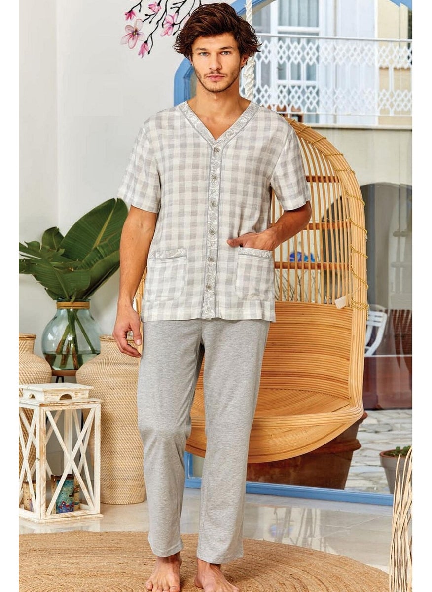 22859 Men's Short Sleeve Pajama Set-Grey