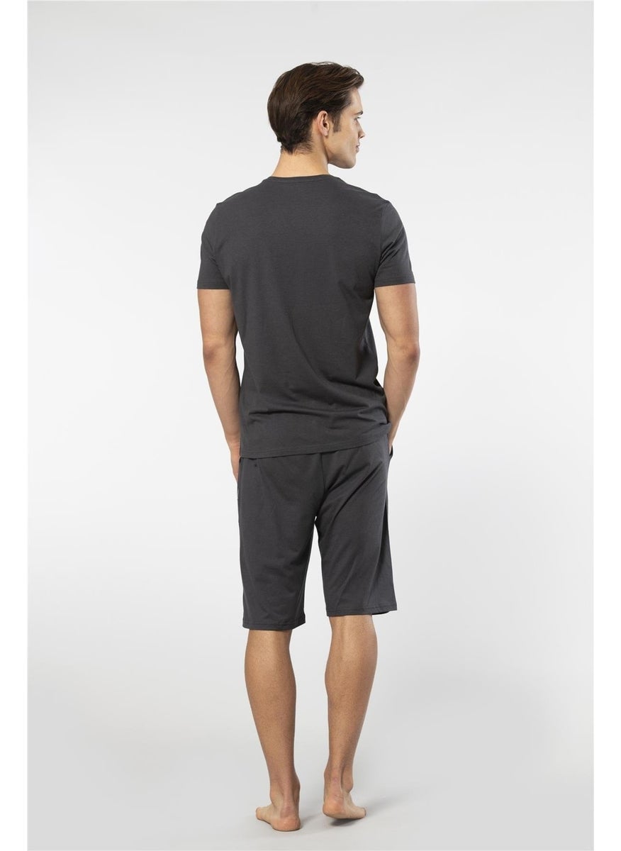 2193 Men's Short Sleeve V-Neck Pajama Set with Shorts-Anthracite