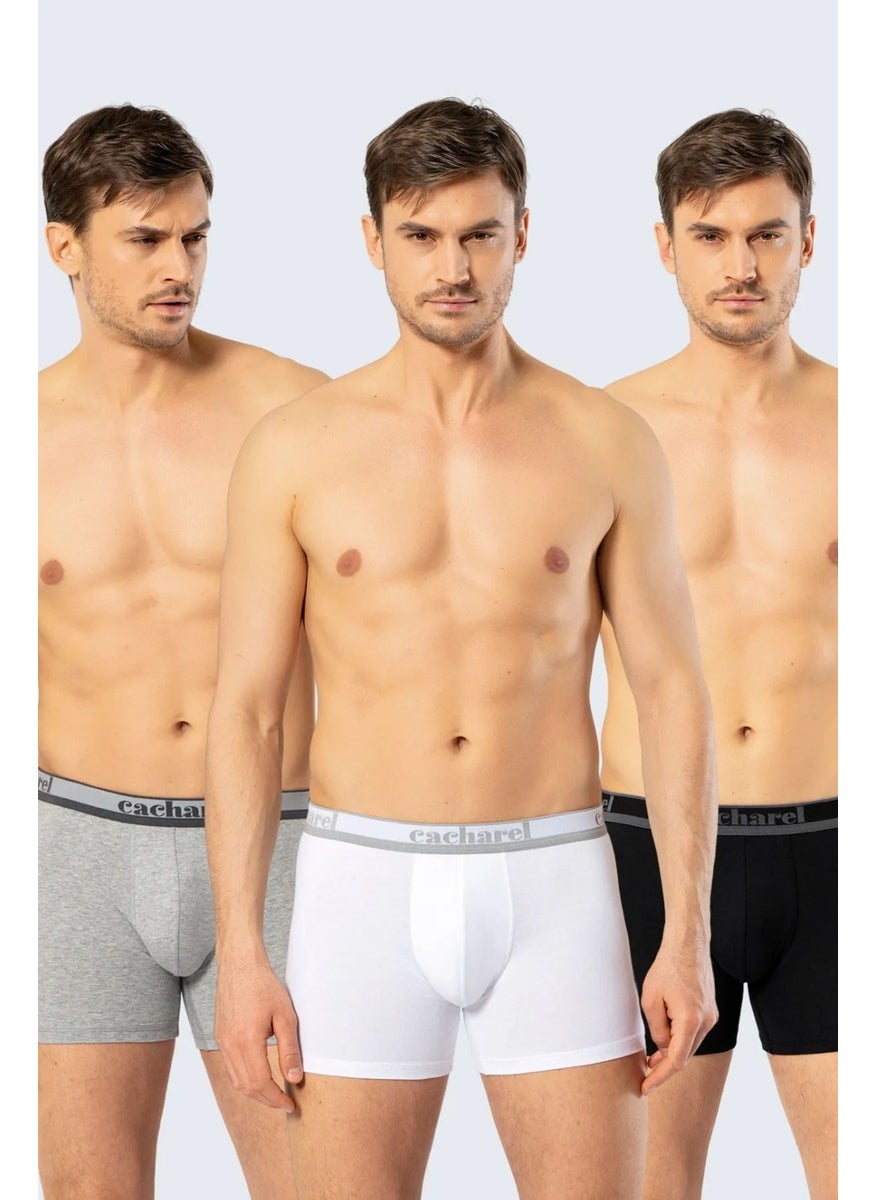 1338 Men's 3-Pack Lycra Long Leg Boxer-White & Black & Gray