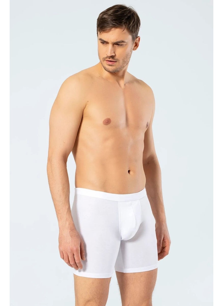 1336 Men's Waist Banded Lycra Long Leg Boxer-White