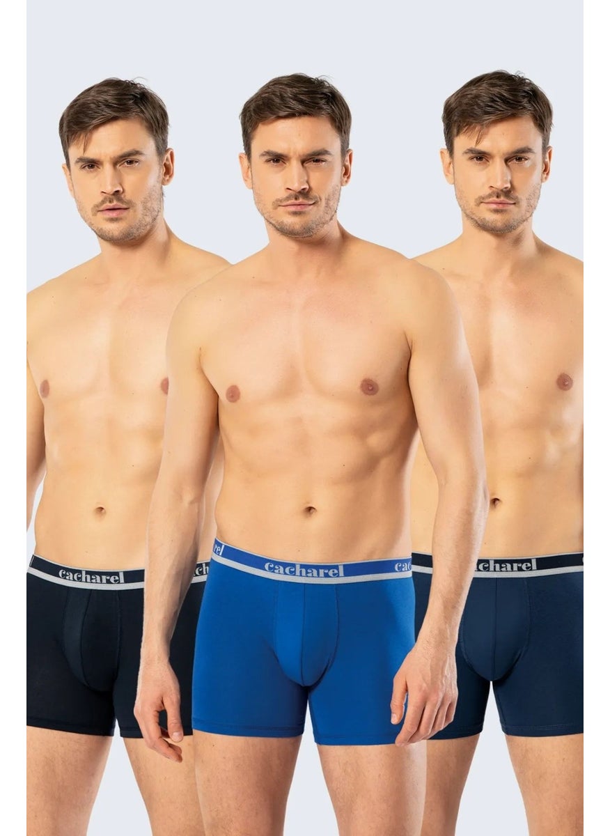 1338 Men's 3-Pack Lycra Long Leg Boxer-Navy & Indigo & Saxe