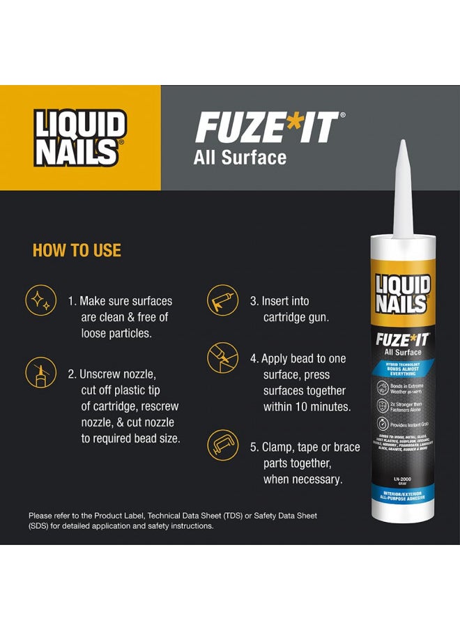 Liquid Nails 56198673380 LN-2000 FuzeIt All Surface Construction Adhesive (9-Ounce) , Gray