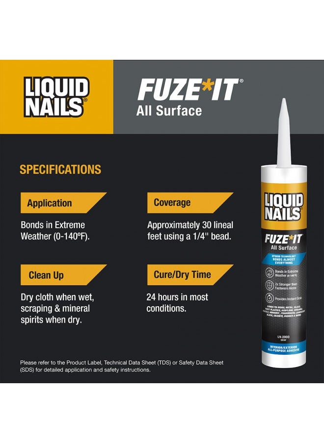 Liquid Nails 56198673380 LN-2000 FuzeIt All Surface Construction Adhesive (9-Ounce) , Gray