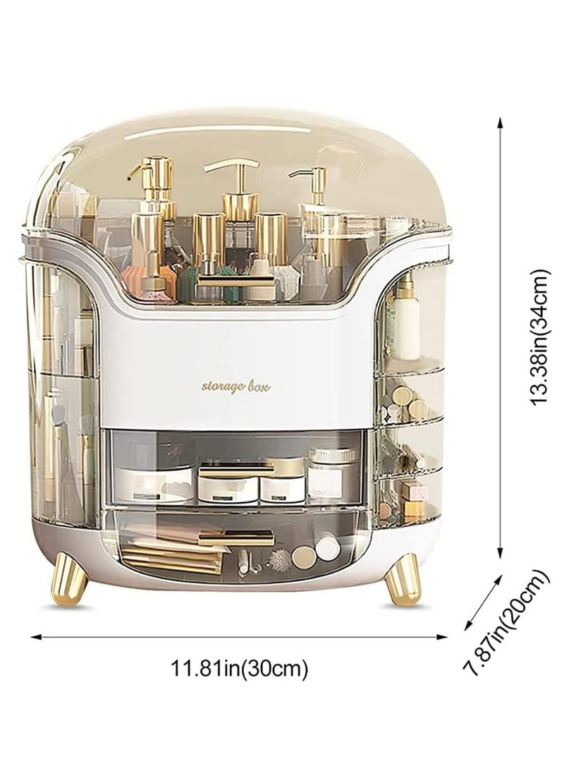 Makeup Storage Organizer, Large Skincare Organizers Cosmetic Display Case with Lid,Lipstick Organizer and Transparent Cover, Makeup Box for Bedroom Vanity Desk Countertop Bathroom -White