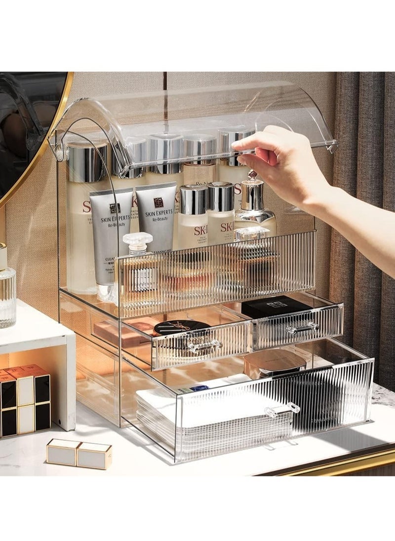 Makeup Organizer with 3 Drawers, Bathroom Vanity Countertop Storage for Cosmetics, Brushes, Lotion, Nail Lipstick and Jewelry