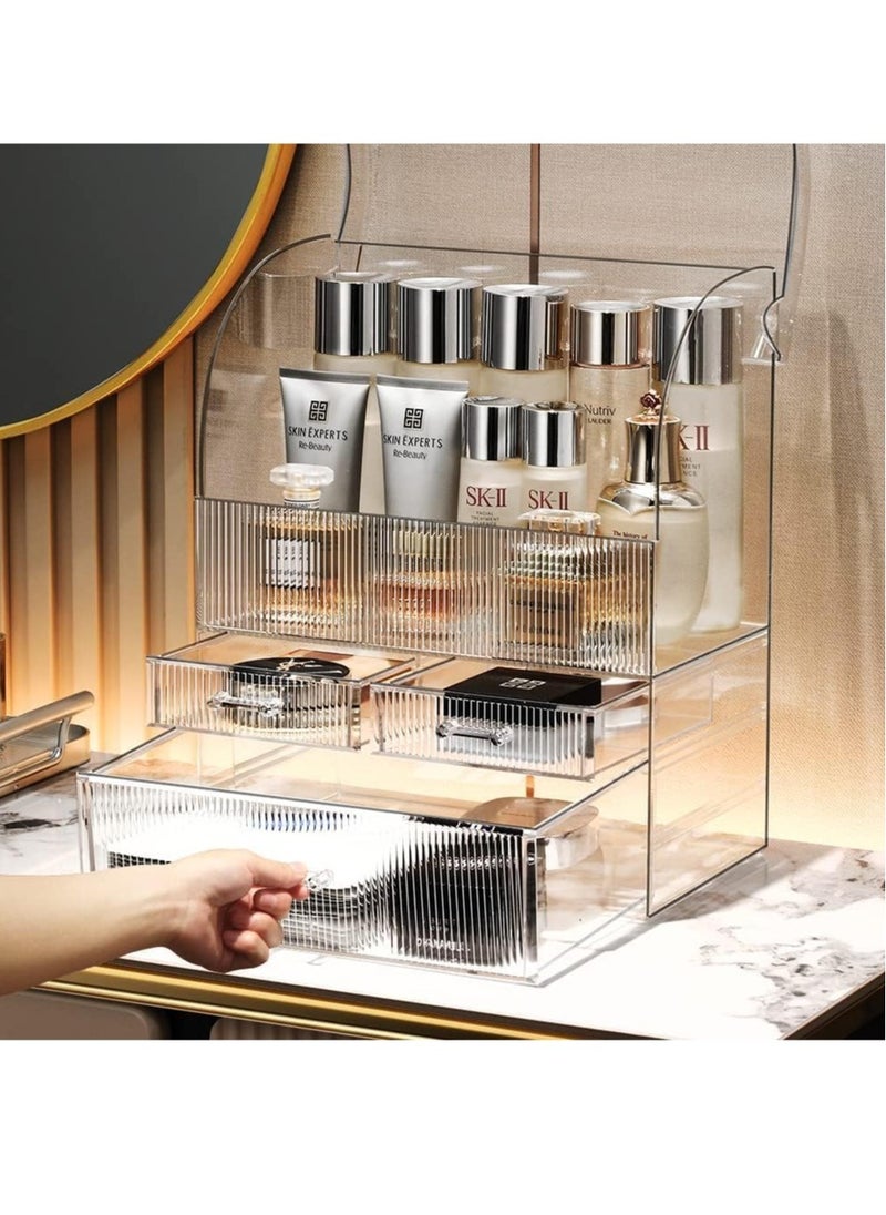 Makeup Organizer with 3 Drawers, Bathroom Vanity Countertop Storage for Cosmetics, Brushes, Lotion, Nail Lipstick and Jewelry