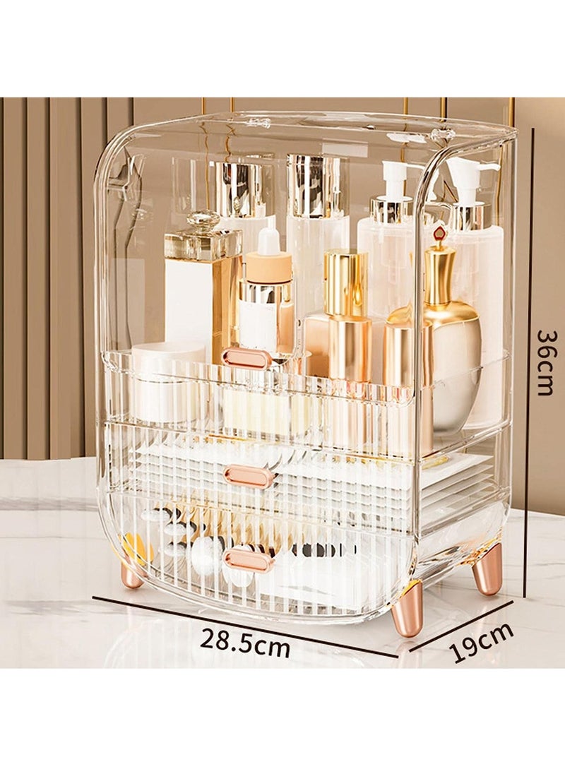 Modern Makeup Storage Organizer Box Cosmetics storage display rack with drawer， Waterproof, dustproof, elegant display cabinet， Suitable for bathroom countertop, bedroom dresser