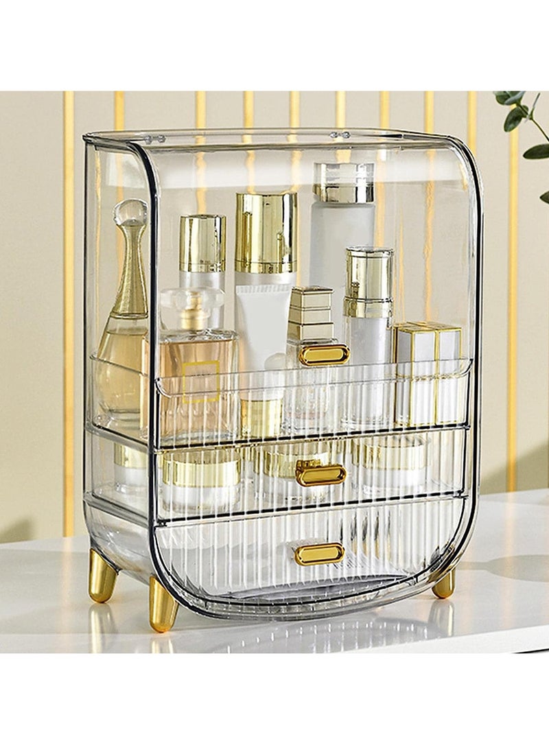 Modern Makeup Storage Organizer Box Cosmetics storage display rack with drawer， Waterproof, dustproof, elegant display cabinet， Suitable for bathroom countertop, bedroom dresser