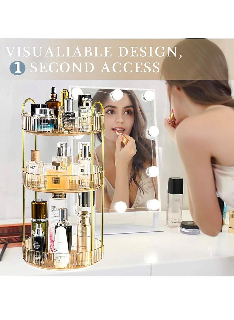 360° Rotating Makeup Organizer and Storage for Vanity, Large Capacity Skincare Perfume Organizers, Sturdy Clear Cosmetic Dresser Organizer Countertop for Bathroom, Bedroom (3 Tier)