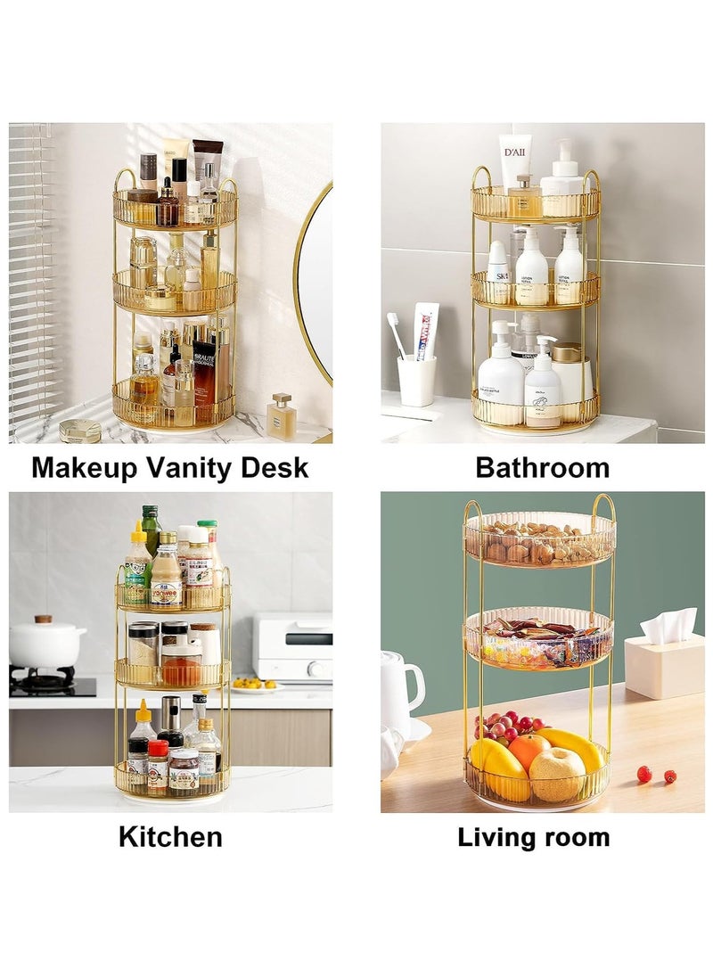 360° Rotating Makeup Organizer and Storage for Vanity, Large Capacity Skincare Perfume Organizers, Sturdy Clear Cosmetic Dresser Organizer Countertop for Bathroom, Bedroom (3 Tier)