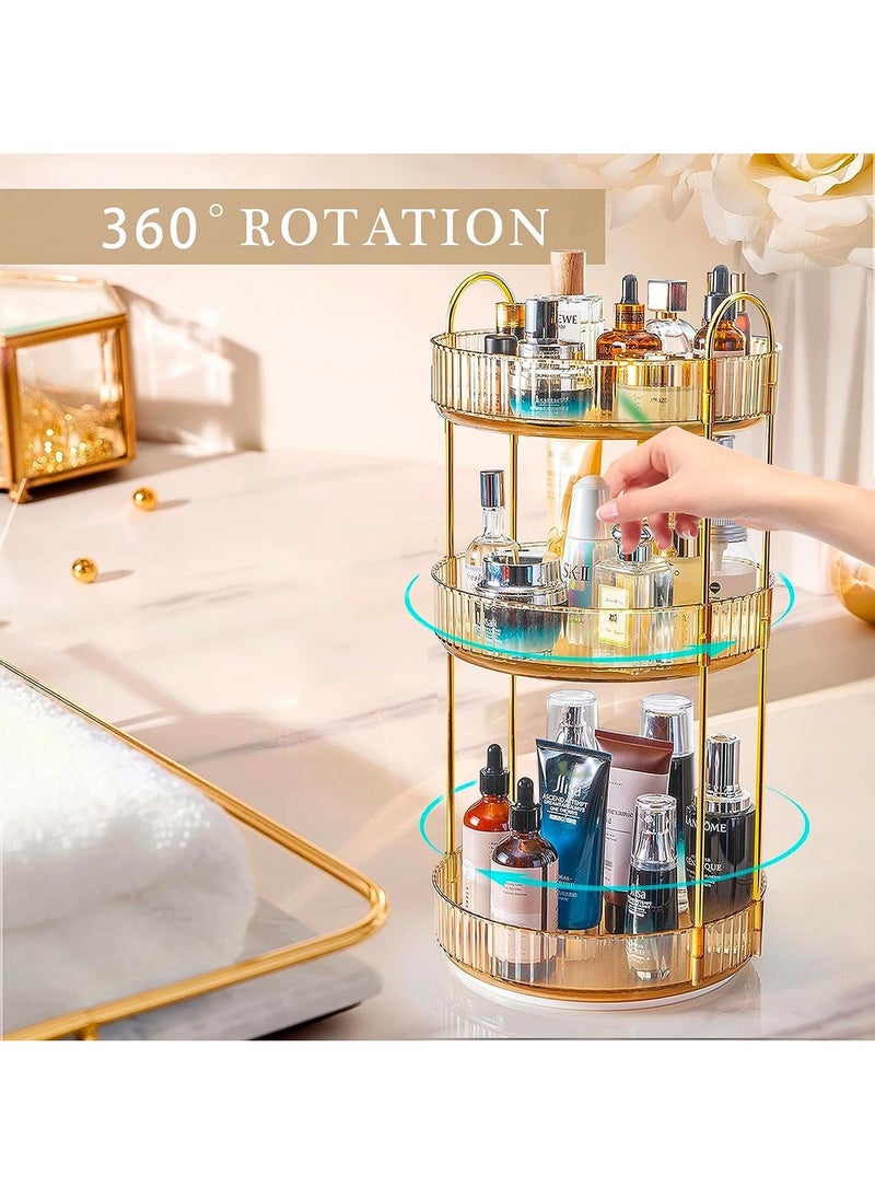 360° Rotating Makeup Organizer and Storage for Vanity, Large Capacity Skincare Perfume Organizers, Sturdy Clear Cosmetic Dresser Organizer Countertop for Bathroom, Bedroom (3 Tier)