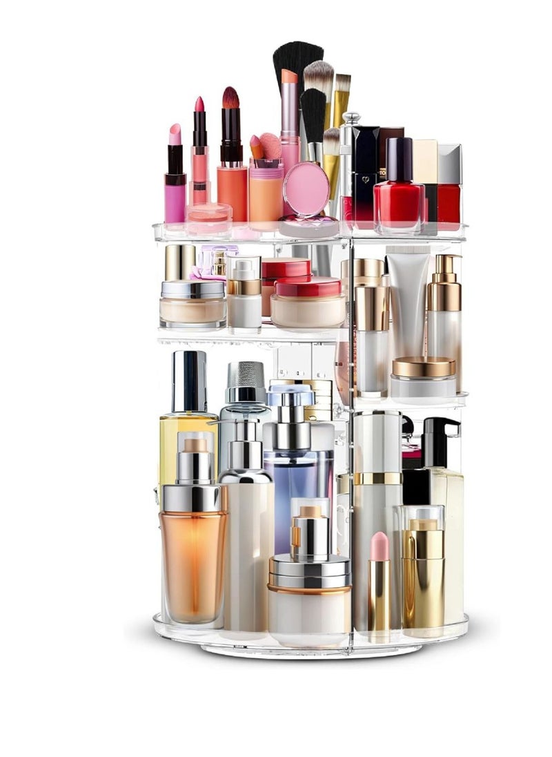 Rotating Makeup Organizer, Adjustable Layers Spinning Skincare Organizer, Cosmetic Display Case with Brush Holder, Multi-Function Storage Carousel for Vanity Bathroom Countertop