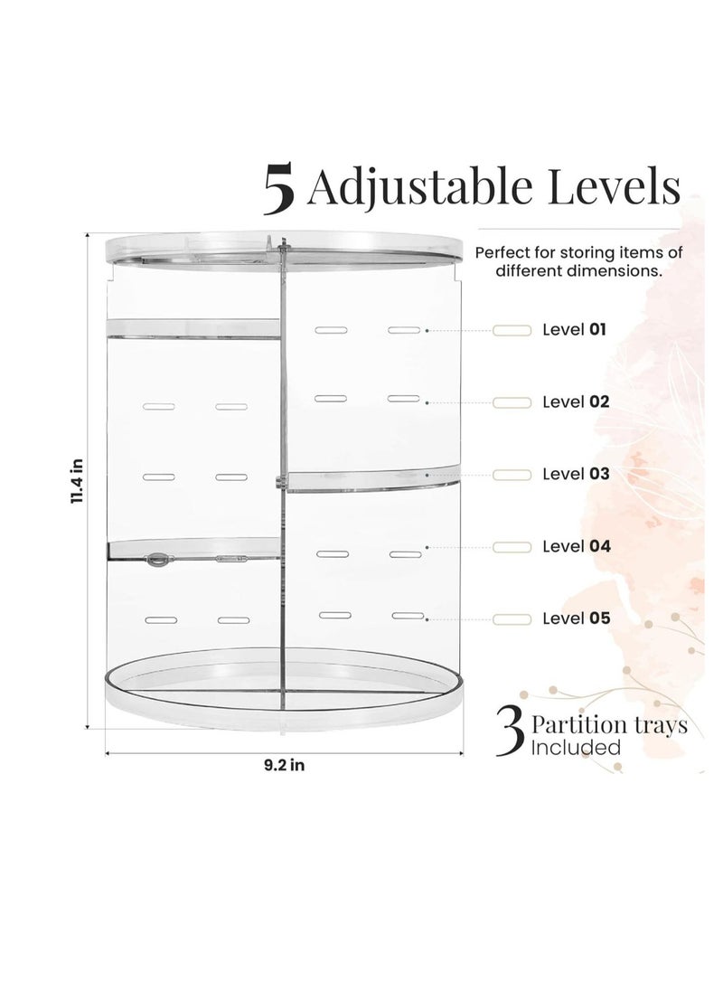 Rotating Makeup Organizer, Adjustable Layers Spinning Skincare Organizer, Cosmetic Display Case with Brush Holder, Multi-Function Storage Carousel for Vanity Bathroom Countertop