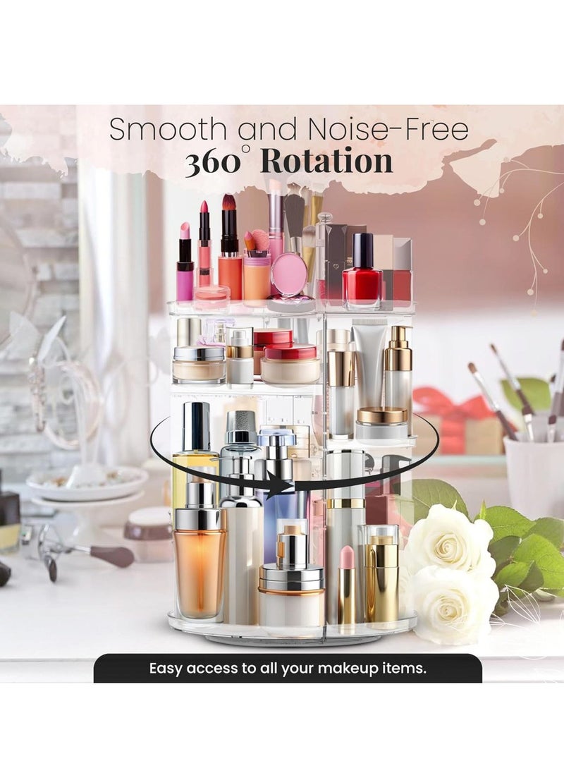 Rotating Makeup Organizer, Adjustable Layers Spinning Skincare Organizer, Cosmetic Display Case with Brush Holder, Multi-Function Storage Carousel for Vanity Bathroom Countertop