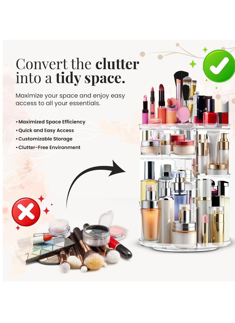 Rotating Makeup Organizer, Adjustable Layers Spinning Skincare Organizer, Cosmetic Display Case with Brush Holder, Multi-Function Storage Carousel for Vanity Bathroom Countertop